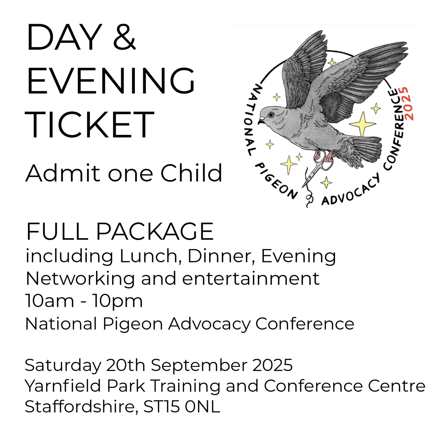 FULL DAY AND EVENING TICKET UNDER 18 - National Pigeon Advocacy Conference